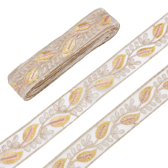 Polyester Feather Pattern Ribbon for Cloth Dress Sewing Accessories Gold 1-3/4 inch(44mm)