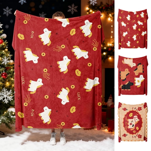 Polyester Fiber Blanket Red Horse Blanket Winter Sofa Throw with Sherpa Fleece Soft Plush Office Blanket for Couch Bed(1Pcs) Rkxzt