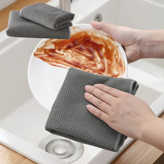 Polyester Fiber Cloth 30x30cm Grey Microfiber Kitchen Cleaning Cloth Thickened Waffle Weave Dishwashing Towel Super Soft and Absorbent(1Pcs) Rkxzt