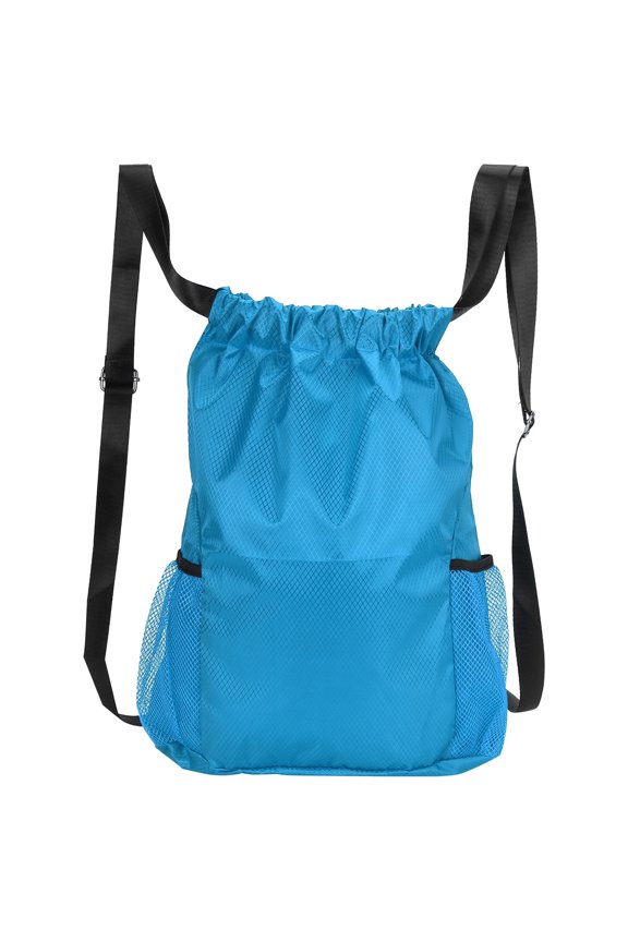 Polyester Fiber Drawstring Shoulder Thickened Travel Storage Bag Waterproof BackpackSky Blue