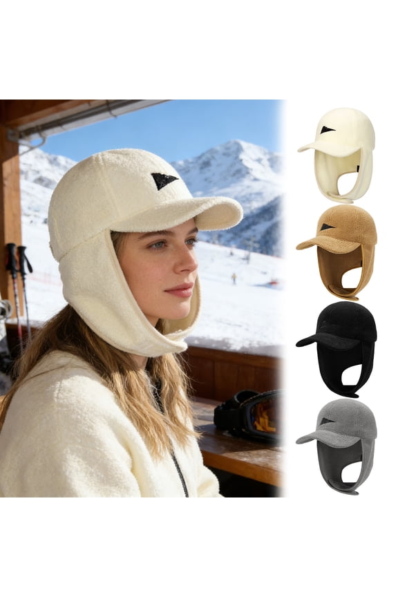 Polyester Fiber Hat Black Fleece Baseball Cap with Ear Flaps Warm Tongue Ear Protection Hat for Winter(1Pcs) JASKFLY