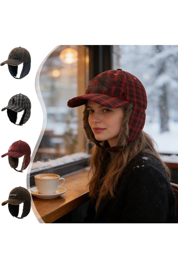 Polyester Fiber Hat Black Winter Baseball Cap with Ear Flaps Warm Tongue Ear Protection Hat for Men Women(1Pcs) JASKFLY