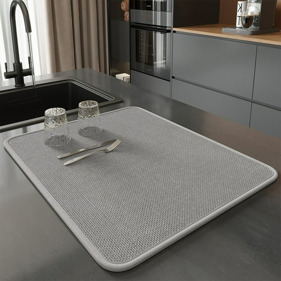 Polyester Fiber Kitchen Countertop Drying Mat for Dishes - Non Slip Absorbent Dish Drying Pad for Plates Bowls and Glasses - Heat Resistant Sink Mat for Tableware Counter Protection