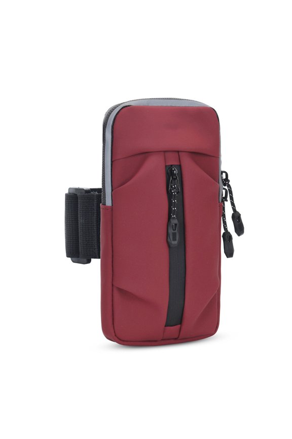 Polyester Fiber Outdoor Sports Running Mobile Phone Arm Bag, Universal Waterproof Wrist Bag - red