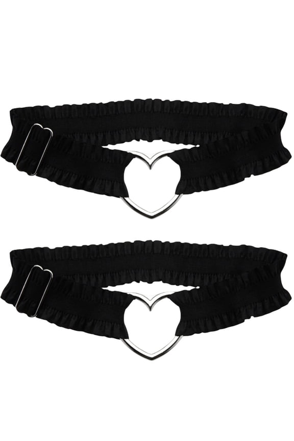 Polyester Fiber with Alloy Heart Garter Leg Ring Platinum 177x39x5mm