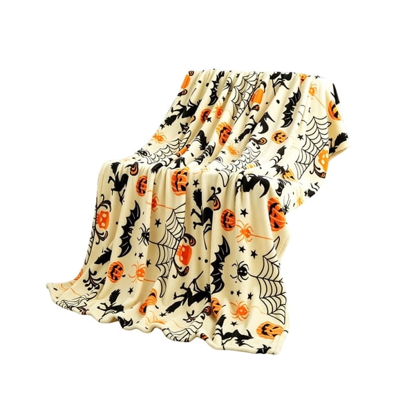 Polyester Flannel Throw Blanket Halloween All Over Print Witch Silhouette Soft Fleece For Couch Bed Or Decor