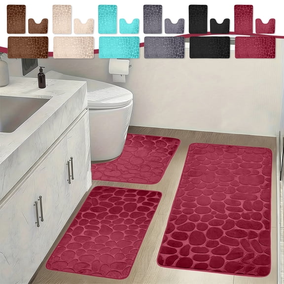 Polyester Floor Mat 3-Piece Large Absorbent Bath Mat Set 25D Sponge Density Non-Slip Soft Velvet Fleece Washable Bathroom Rugs(Brown,50x80cm,40x60cm,40x50cm) Rkxzt