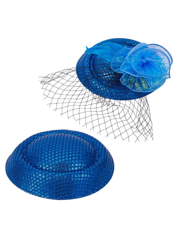 Polyester French Beret for Women with Glitter Sequins Blue 163x129x50mm for DIY