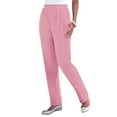 thumbnail image 1 of Pink Spring Pants, Womens Business Casual Pants, Weekend Polyester Tall Wide Leg Trousers, Women's Pockets Elastic Waist Straight Solid Color Casual Pants, 1 of 5