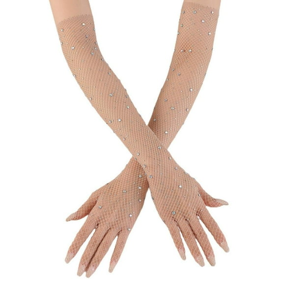 Polyester Gloves with Elastic Design, Stylish Hot Drill Nightclub Style | Available in Black, White, Camel, Red Sizes