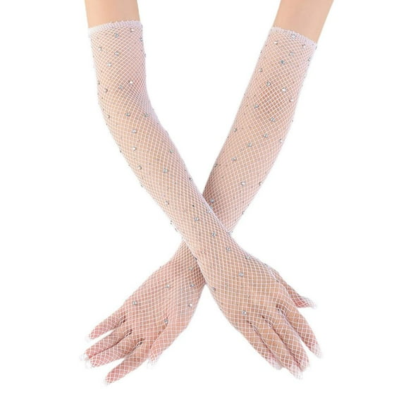 Polyester Gloves with Elastic Design, Stylish Hot Drill Nightclub Style | Available in Black, White, Camel, Red Sizes