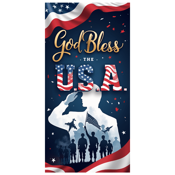 Polyester God Bless Banner Decorative Design Patriotic Theme Military Celebration American Flag for Independence Day Memorial Day Veteran's Day