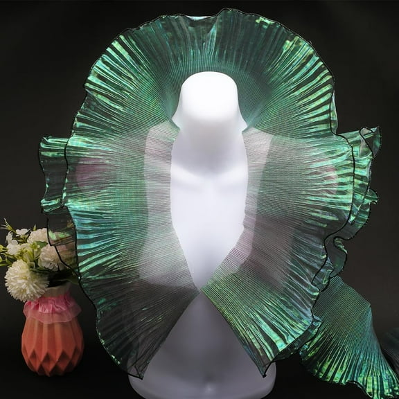 Polyester Gradient Pleated Lotus Leaf Lace Fabric Garment Accessories Teal 13~15x0.06cm for DIY