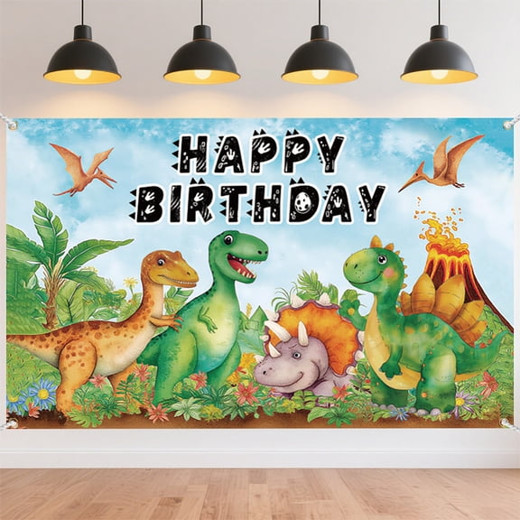 Polyester Hanging Banner Sign Rectangle Party Decoration Supplies Celebration Backdrop Dinosaur 1100x1800mm diy