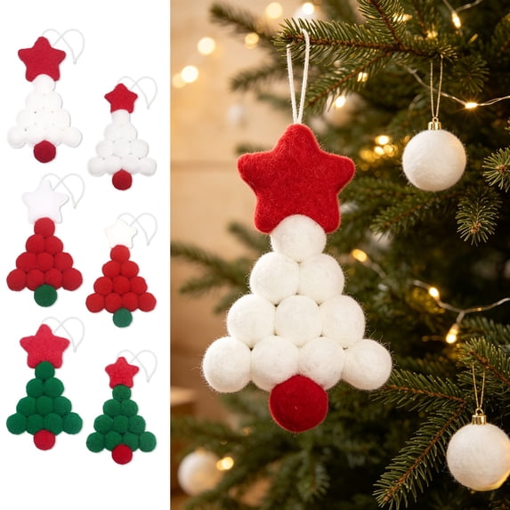 Polyester Hanging Star Ornament, Mini Ball Tree Pendant with Sturdy Cord, for Holiday Window Wreath Fireplace Decor, Christmas Festive Home Decoration, Lazyguy
