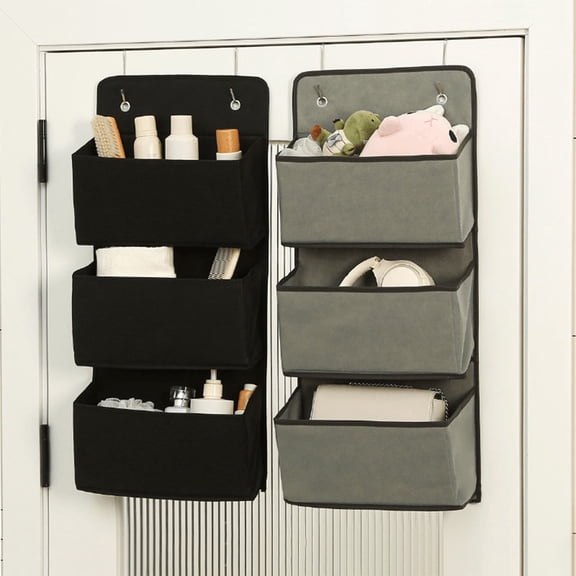 Polyester Hanging Storage Organizer | 3-Layer Door or Wardrobe Bag | Foldable Space-Saving Compartment Design | Gray | 67.5×29.5cm | Multipurpose Closet Tote