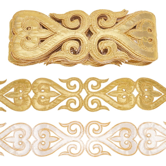 Polyester Heart Floral Embroidery Lace Trim Garment Accessories Gold 2-5/8 inch(67mm) about 4.37 Yards(4m)/pc