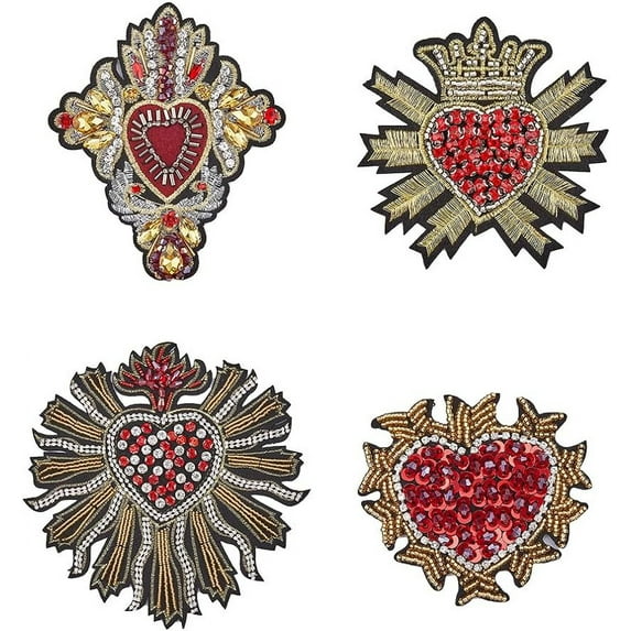 4 Style Polyester Heart Patch Handmade Sequin Patches Red Love Handmade Embroidered Sequin Applique Sew-on Rhinest1 Decoration for Clothing Jackets Handbag DIY Decoration