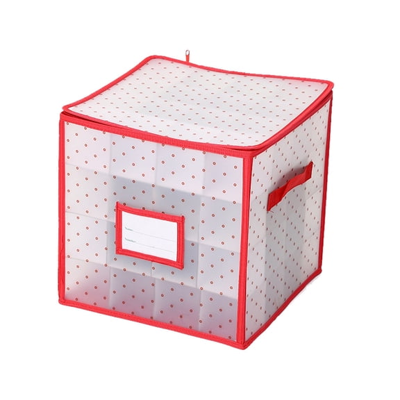 Polyester Holiday Storage Organizer with 64 Grids For Ornaments and Decorations Red 33cm Durable Dividers with Clear Card Slots for Labeling