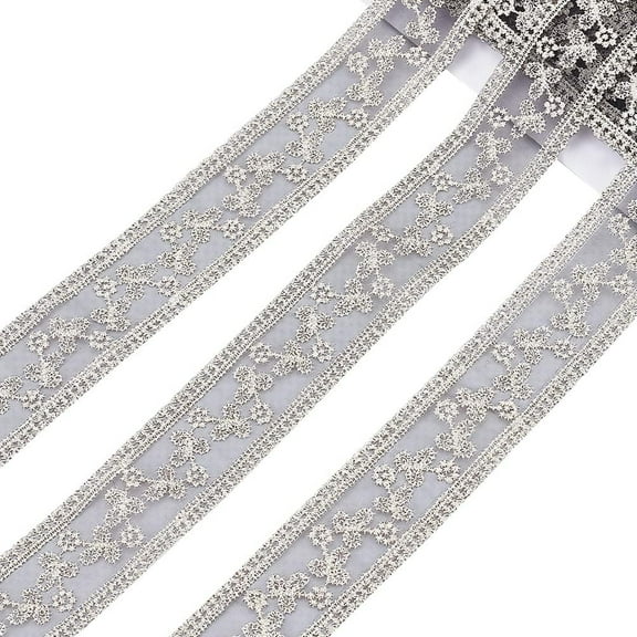 Polyester Hollow Embroidered Lace Trim Flower Pattern Black 1-1/2 inch(38mm) 10 yards/card
