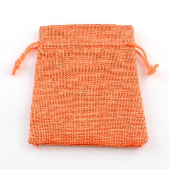 Polyester Imitation Burlap Packing Pouches Drawstring Bags Coral 18x13cm Material Polyester