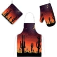thumbnail image 1 of Polyester Insulation Kitchen Oven Mitts Potholder Apron 3Pcs Set Cactus Sunset Non Slip Heat Resistant Gloves for Baking Cooking BBQ, 1 of 7