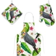 thumbnail image 1 of Polyester Insulation Kitchen Oven Mitts Potholder Apron 3Pcs Set Cockatiel Palm Leaves Non Slip Heat Resistant Gloves for Baking Cooking BBQ, 1 of 7