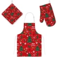 thumbnail image 1 of Polyester Insulation Kitchen Oven Mitts Potholder Apron 3Pcs Set Leaves and Twigs On Red Non Slip Heat Resistant Gloves for Baking Cooking BBQ, 1 of 7