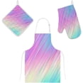 thumbnail image 1 of Polyester Insulation Kitchen Oven Mitts Potholder Apron 3Pcs Set Pastel Rainbow Shiny Lines Non Slip Heat Resistant Gloves for Baking Cooking BBQ, 1 of 7