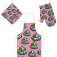 thumbnail image 1 of Polyester Insulation Kitchen Oven Mitts Potholder Apron 3Pcs Set Rainbow Poo Ornament Non Slip Heat Resistant Gloves for Baking Cooking BBQ, 1 of 7