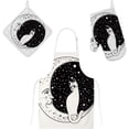 thumbnail image 1 of Polyester Insulation Kitchen Oven Mitts Potholder Apron 3Pcs Set The Cat On The Moon Non Slip Heat Resistant Gloves for Baking Cooking BBQ, 1 of 7