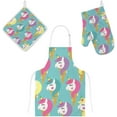 thumbnail image 1 of Polyester Insulation Kitchen Oven Mitts Potholder Apron 3Pcs Set Unicorn Pattern Non Slip Heat Resistant Gloves for Baking Cooking BBQ, 1 of 7