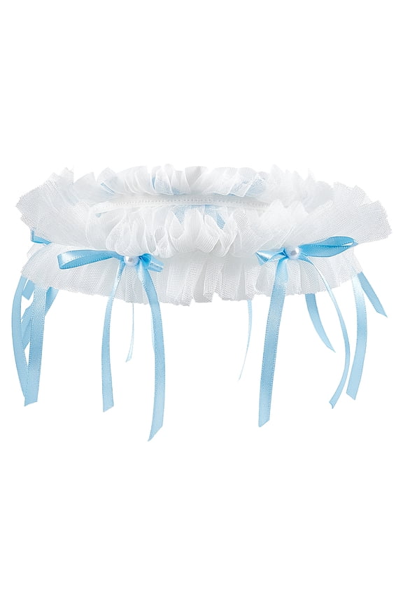 Polyester Lace Plastic Pearl Leg Ring Satin Ribbon Bowknot Leg Ring Sky Blue 200mm