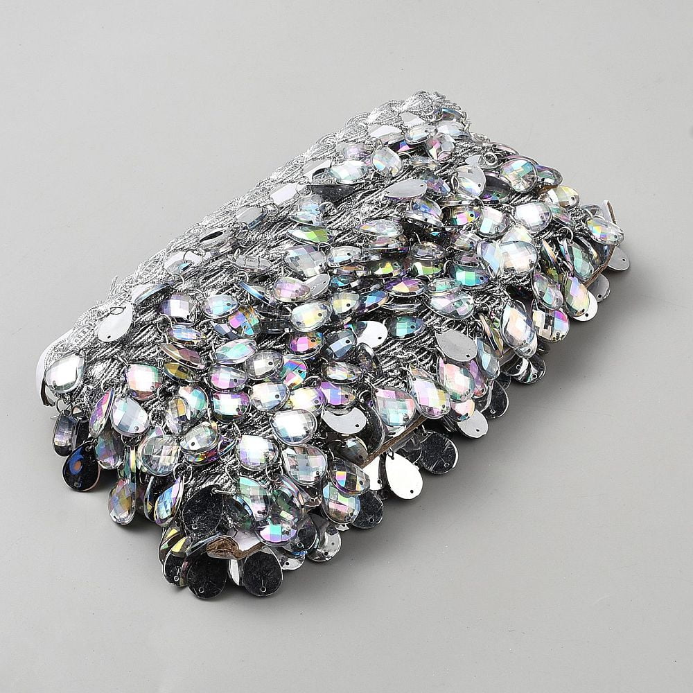 Polyester Lace Ribbon with Plastic Charms Tassel Wave Edge Lace Trim Clothes Accessories Silver 1-1/2 inch(39.5mm)