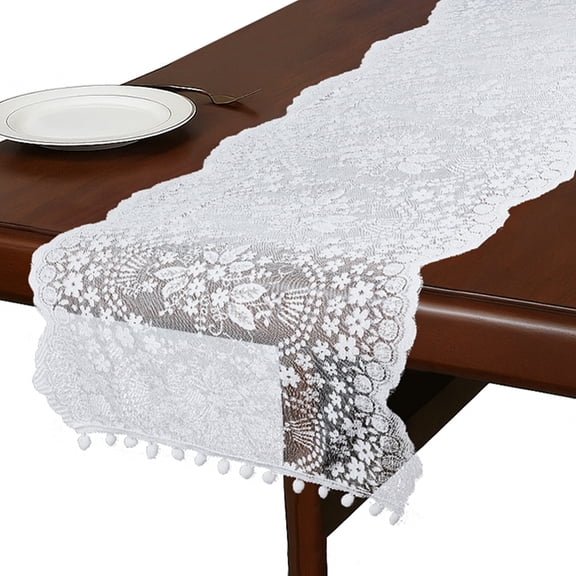 Polyester Lace Table Runners for Dining Table Decoration White 180x45x0.05cm diy