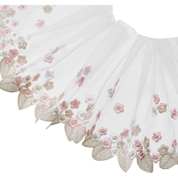 Polyester Lace Trim Embroidery Floral Pattern Colorful 7-3/8 inch(187mm) 4.80~5.00 Yards(4.38~4.57m)/pc