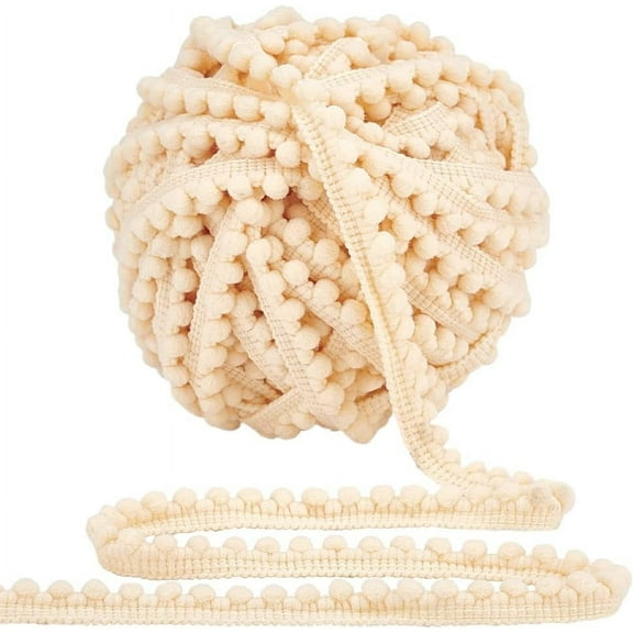 Polyester Lace Trim Single Edge with Pom Poms Ball Trimming Garment Accessories Wheat 3/8 inch(10mm) about 24~25 yards/set