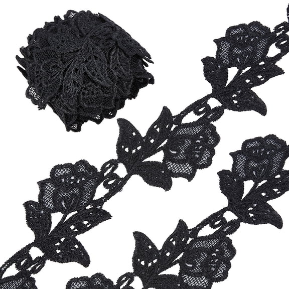 Polyester Lace Trim for Sewing Craft Flower Black 3 inch(75mm) diy