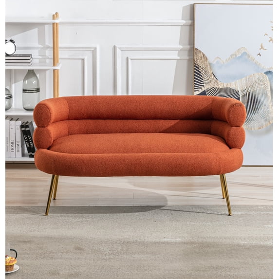 Polyester Leisure Sofa Accent Chair with a Sleek Design Modern Button Wingback Vanity Chair with Arms Upholstered Tall Back Desk Chair with Metal Legs for Living Room Bedroom Waiting Room(Orange)