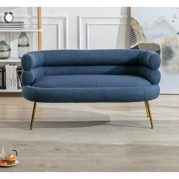Polyester Leisure Sofa Accent Chair with a Sleek Design Modern Button Wingback Vanity Chair with Arms Upholstered Tall Back Desk Chair with Metal Legs for Living Room Bedroom Waiting Room(Navy)