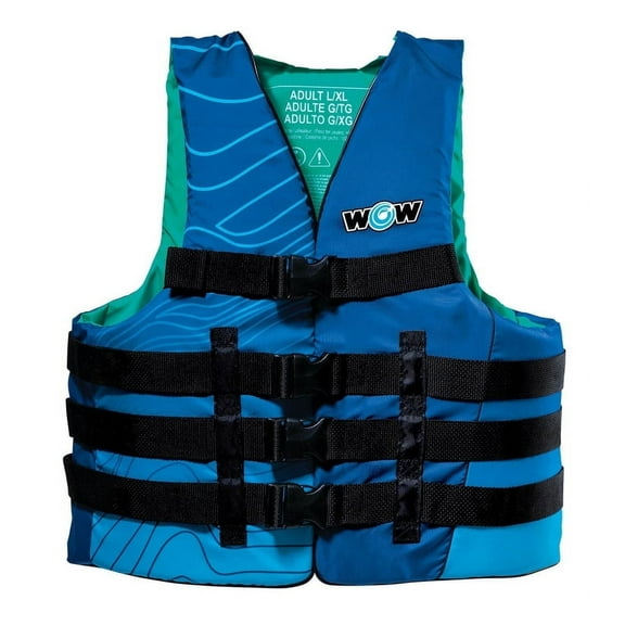 WOW SPORTS Polyester Life Vests L/XL Blue, USCG Approved, Boating, Swimming, Watersports