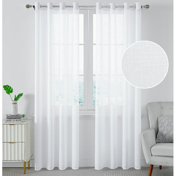 Polyester Linen Texture Semi-Sheer Grommet Lightweight Curtain Pair(Set of 2)