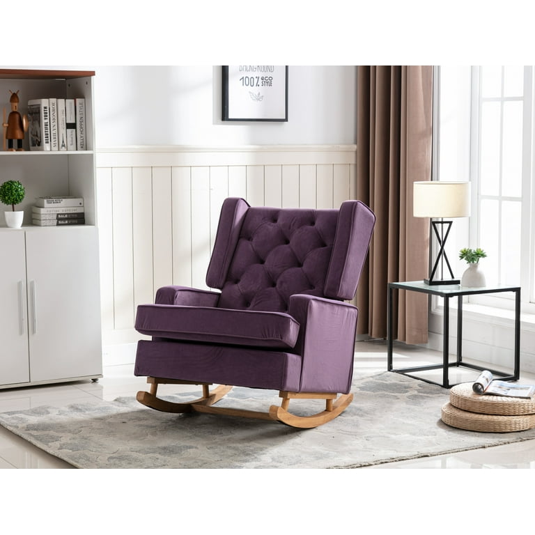 Polyester Living Room Rocking Chair Comfort Rocker Accent Chair Purple Girls Lounge Chair Mid Century Modern Dressing Chair for Indoor Bedroom