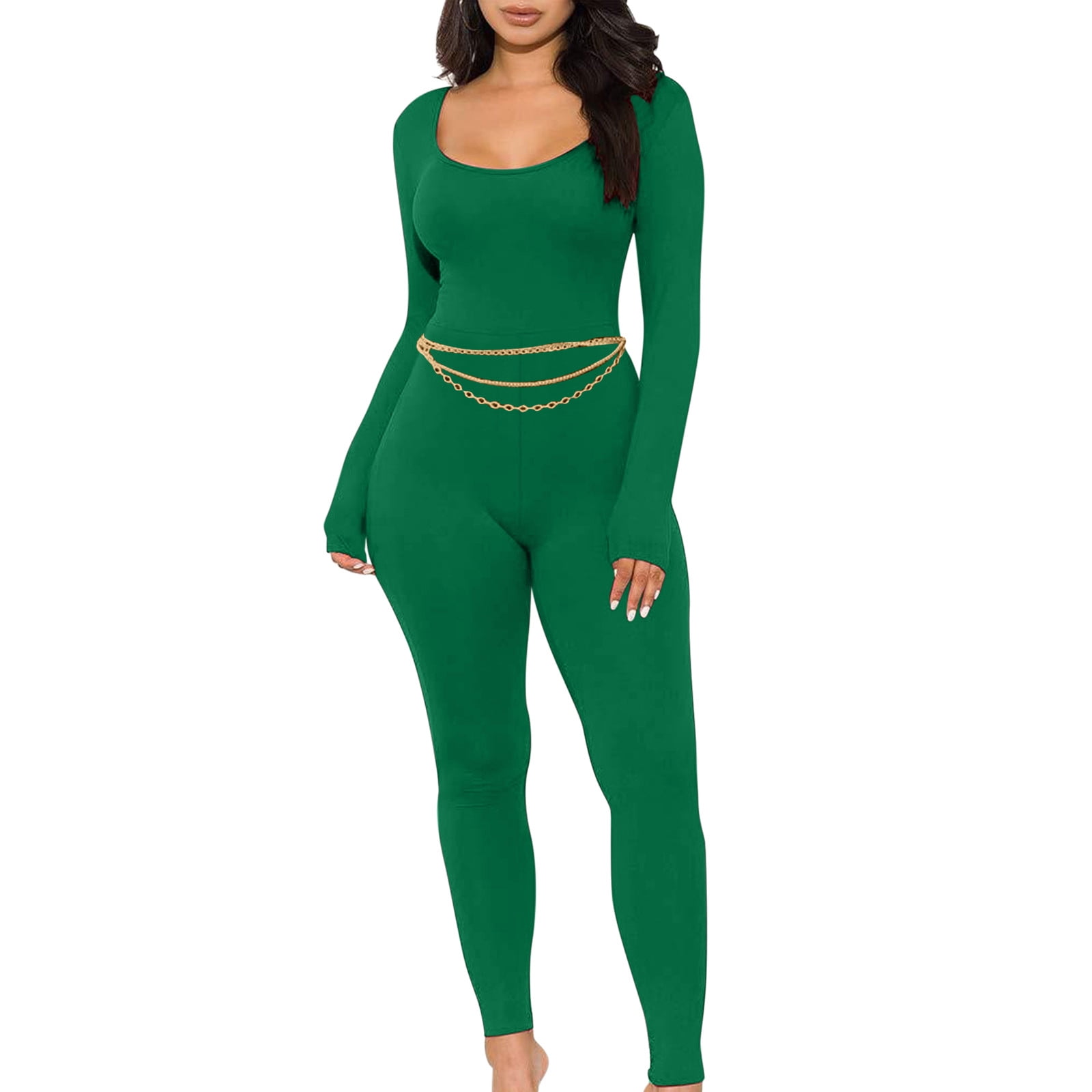 JIUKE Long Sleeve Jumpsuit for Women Solid Color Tight Yoga Sports