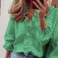 thumbnail image 1 of Polyester Long Sleeve Dress Shirts for Women Green Workwear Solid Color Work Women's Summer Ruffle V-Neck Short Print Casual Dressy T-Shirt Top XL, 1 of 1
