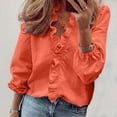 thumbnail image 1 of Polyester Long Sleeve Dress Shirts for Women Orange Workwear Solid Color Work Women's Summer Ruffle V-Neck Short Print Casual Dressy T-Shirt Top L, 1 of 1