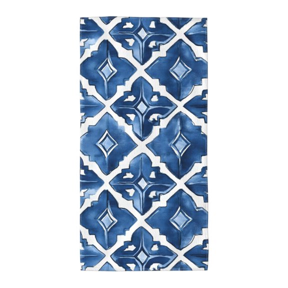 Polyester Long Towel Multi-Size Water Absorption Good Bright Fluffy Soft For Bathroom Swimming Pool Beach Outdoor Travel Indigo Moroccan Trellis Hand-Drawn Sketch_2