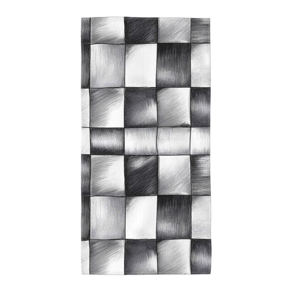 Polyester Long Towel Multi-Size Water Absorption Good Bright Fluffy Soft For Bathroom Swimming Pool Beach Outdoor Travel Silver Checked Hand-Drawn Sketch_2