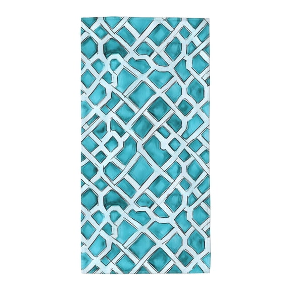 Polyester Long Towel Multi-Size Water Absorption Good Bright Fluffy Soft For Bathroom Swimming Pool Beach Outdoor Travel Turquoise Moroccan Trellis Hand-Drawn Sketch_3
