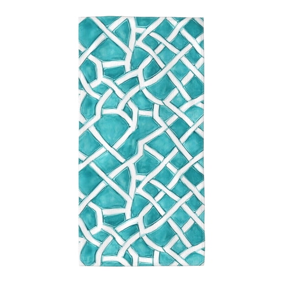 Polyester Long Towel Multi-Size Water Absorption Good Bright Fluffy Soft For Bathroom Swimming Pool Beach Outdoor Travel Turquoise Moroccan Trellis Hand-Drawn Sketch_62922_4